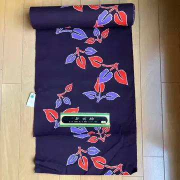 미사용품 상대명주 보라색 잎 무늬 옷감