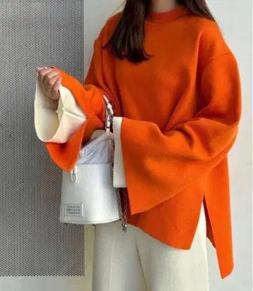 UNOF 레이어드 니트 탑스 (오렌지)