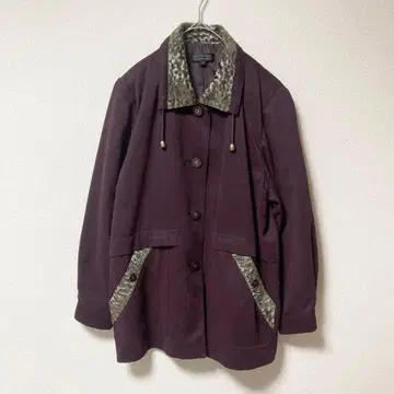 코트 레오파드 무늬 레오파드 보라색 옷깃 여성용