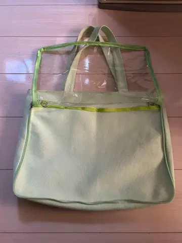 라이트 그린 투명 포켓 부착 백