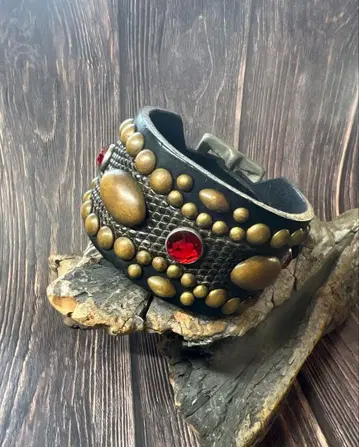 블랙 가죽 와이드 팔찌