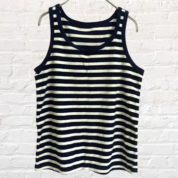 탱크탑 슬리브리스 보더 파일 원단 면 혼방 룸웨어 라프