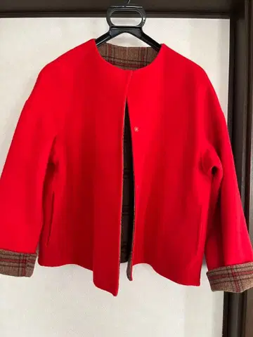 아나이 리버서블 울 자켓 코트 빨간색 브라운 체크 36