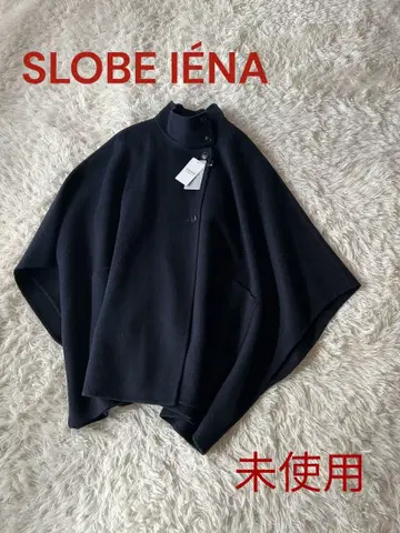 미사용 슬로브 이에나 스탠드 카라 더블 페이스 판초 네이비