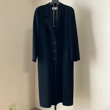 블랙 롱 코트 울 혼방