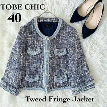 새상품급 TOBE CHIC 프린지 리본 노카라 트위드 자켓 L