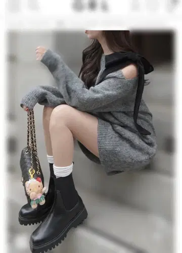 GRL 그레이 오프숄더 니트 스웨터