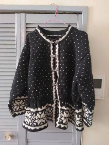 1점 빈티지 노르딕 무늬 가디건 블랙 구제 의류 레트로 니트