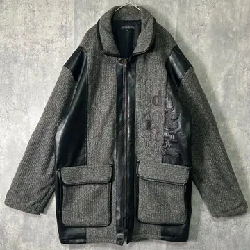 인조 가죽 절개 자수 코트 커버올 dog hunting