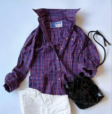 라빠르망 두지엠 클라세 긴팔 체크 셔츠 레드 네이비 계열