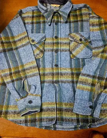 무료배송/새상품급 울 혼방 CPO 헤링본 체크 셔츠 BLUExGREEN