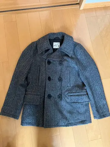 그레이 헤링본 더블 브레스트 피 코트