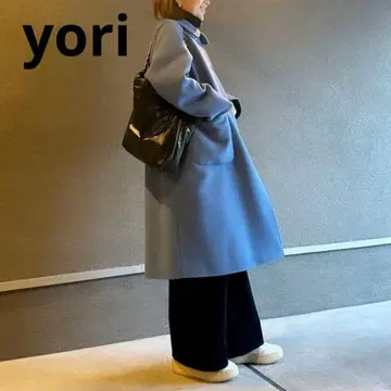 yori 요리 / 바이컬러 롱 코트 / 블루 / 38