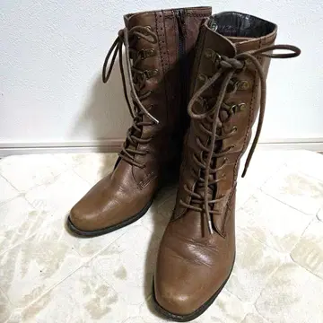 레트로 레이스업 부츠 브라운 23cm 사이드 지퍼