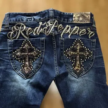 Red Pepper 스키니 데님 인디고 표범 크로스 하트