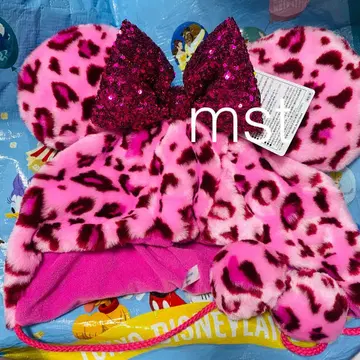 디즈니 미니 팬캡 레오파드 무늬 레오파드 핑크