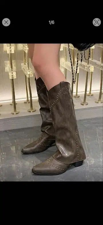 스터드 장식 브라운 롱 부츠 36