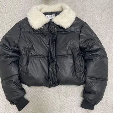 퍼 달린 블랙 크롭 다운 재킷