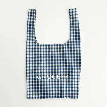 상크 CINQ 깅엄 체크 그로서리 백 네이비