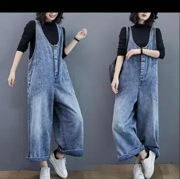 성인용 살로펫 올인원 여성용 두꺼운 원단 데님 살로펫 루즈핏 빅 사이즈