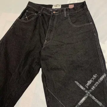 레어 Y2K Pelle Pelle 페레페레 가죽 블랙 데님 팬츠