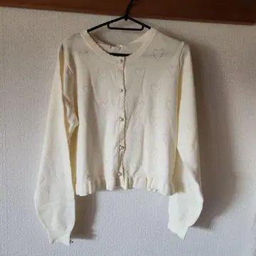 아오키 미사코 몰랑몰랑 하트 무늬 리본 포함 니트 가디건