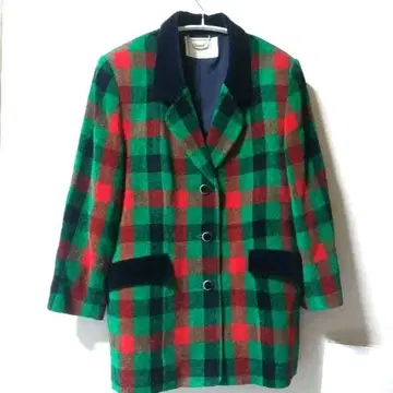 새상품급 치구사 보벨 여성용 자켓 15호 체크 무늬 크리스마스 컬러