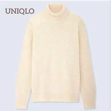 유니클로 미들 게이지 터틀넥 스웨터 긴팔 니트 남성용 화이트