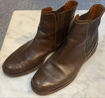 브라운 가죽 사이드 고어 부츠 천연 가죽 숏