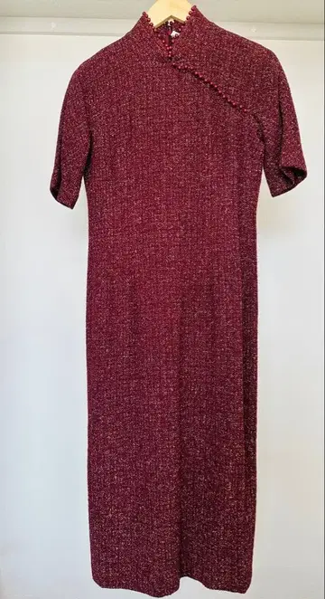 버건디 트위드 차이나 드레스풍 원피스