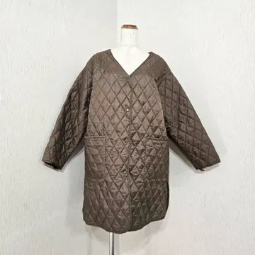 스튜디오 CLIP V넥 퀼팅 롱 코트 (L) 브라운 루즈핏