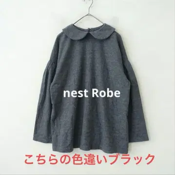 4nest Robe 카라 부착 블랙 울 긴팔 T셔츠