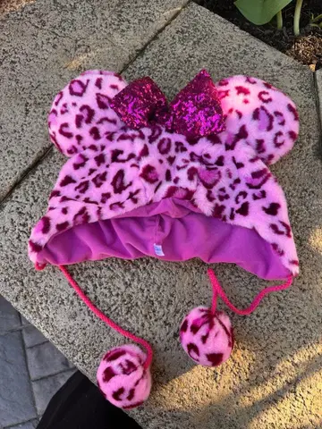 디즈니 팬 캡 레오파드 무늬 핑크