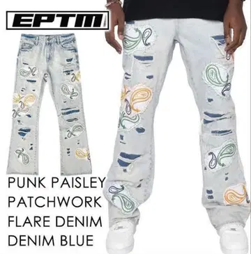 EPTM 펑크 페이즐리 플레어 데님