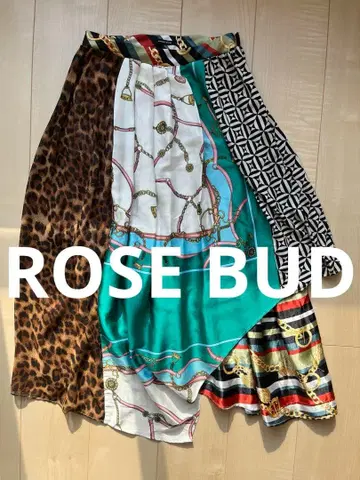 ROSEBUD 레오파드 스카프 패턴 비대칭 롱 스커트