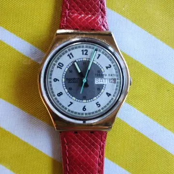 Swatch 아날로그 손목시계 레드 밴딩