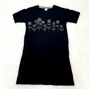 napla 나플라 플라워 자수 반팔 롱 원피스 블랙 F 사이즈