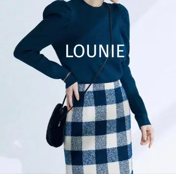 LOUNIE 퍼프 슬리브 니트 긴팔 네이비 하이 게이지 네이비