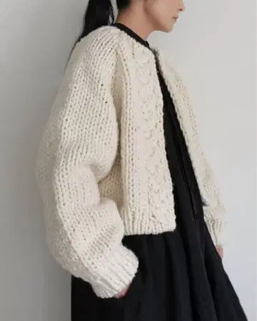 ichi 앤티크 아이보리 페루 니트 가디건 케이블 짜임