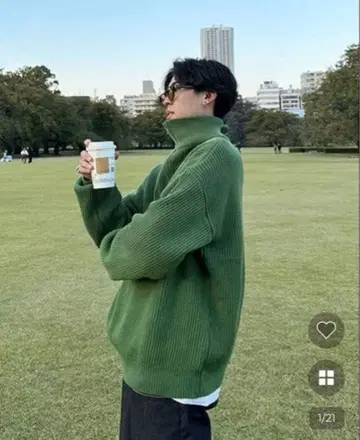 누구 [LUIJOIE] 하프 지퍼 스웨터 그린