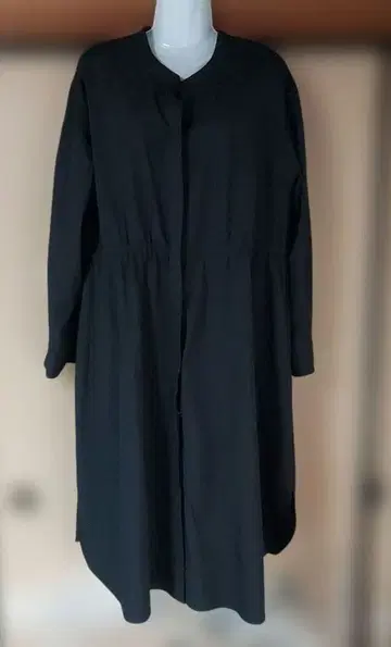 블랙 롱 코트 허리밴딩 포함