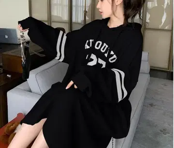 후드티 원피스 블랙 맨투맨 원피스 루즈핏 한국 스트릿 여성용 귀여운