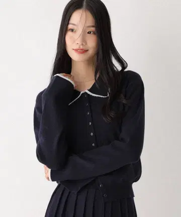 Heather 레이스 폴로 니트 가디건 네이비