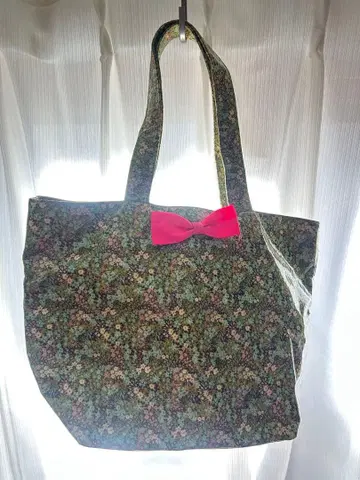 AGNET.H/L 꽃무늬 토트백 리본 네온 핑크