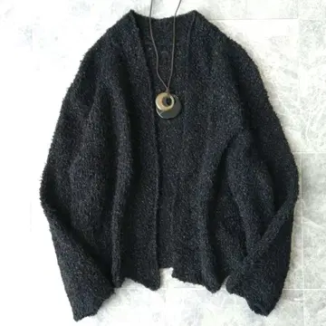575 요건 레일 린넨 코튼 니트 자켓 가디건 블랙