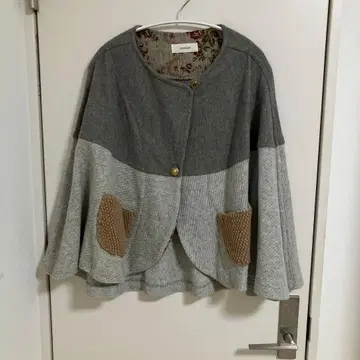 바이컬러 플레어 판초 그레이