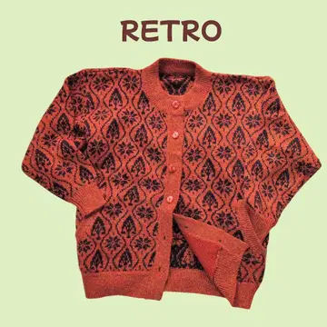 80s90s 구제 의류 컬러풀 가디건 다마스크 무늬 레트로 니트