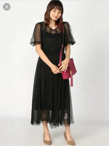 도트 튤 벌룬 슬리브 원피스