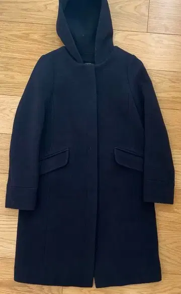 GREEN LABEL RELAXING 네이비 후드 부착 롱 코트