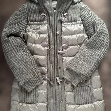 니트 절개 다운 코트 더플 코트풍 후드 부착 카키